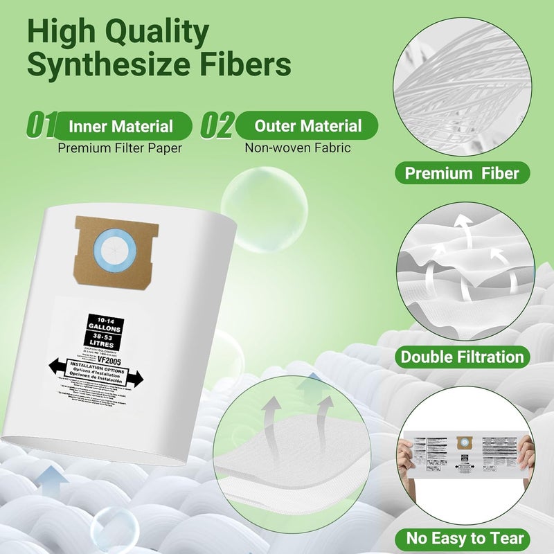 PETOX 5 Pack Vacuum Bags Replacement for Shop Vac Bags 10-14 Gallon Type F 90662 9066200 9066233 and Type I 90672 9067200 9067233, High-Efficiency Disposable Vaccum Collection Filter Bags - Image 3